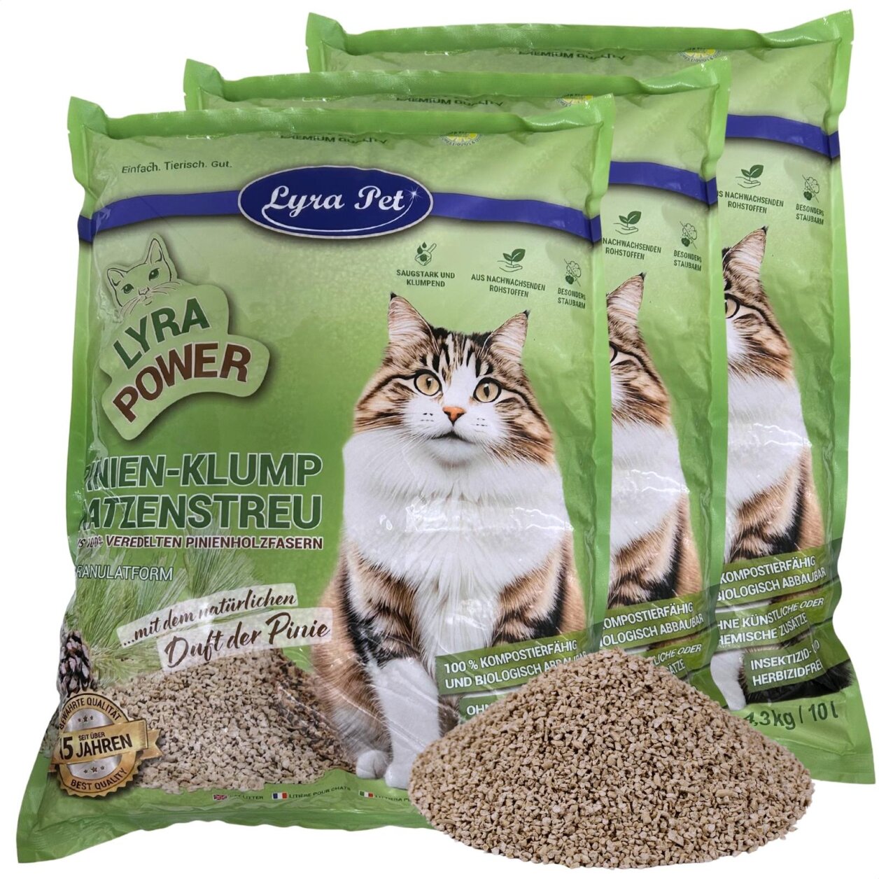 3 x 10 Liter Lyra Pet® Lyra Power Pinien Katzenstreu klumpend von Lyra Power