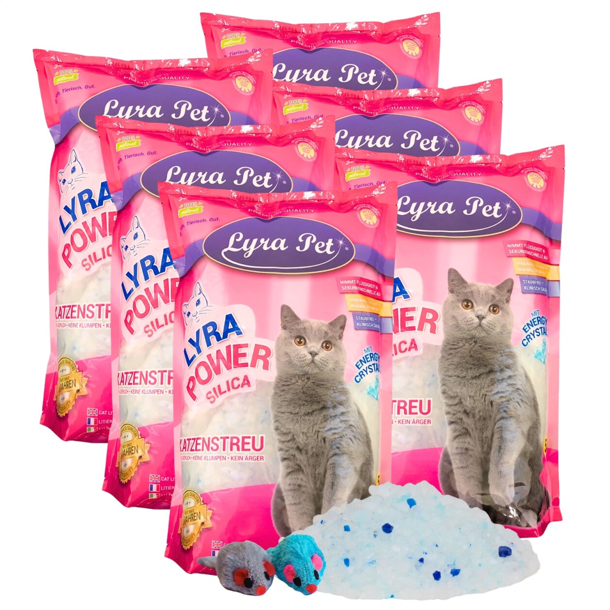 6 x 5 Liter Lyra Pet® Lyra Power® Silica Silikat Katzenstreu + 2 Mäuse von Lyra Power