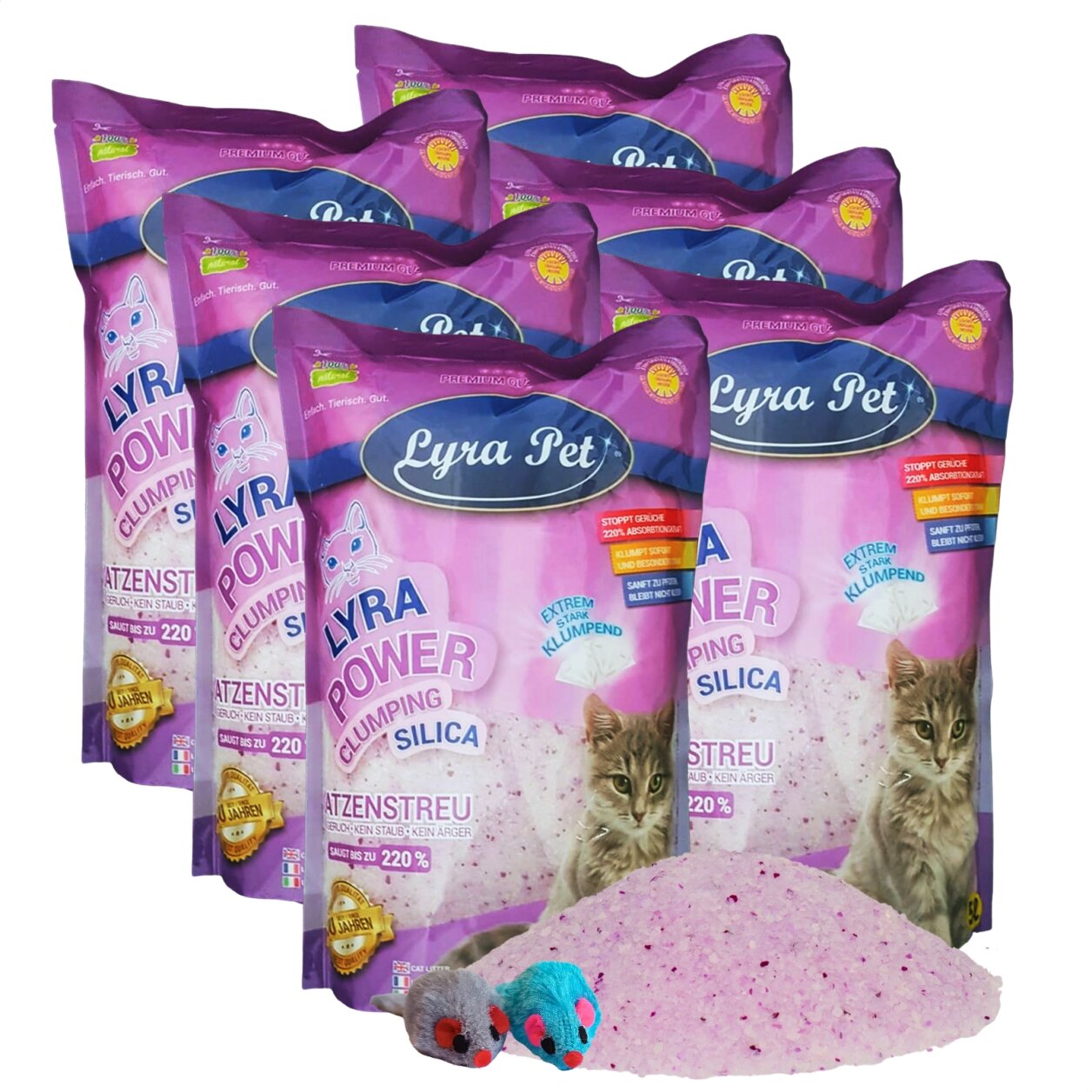 6 x 5 Liter Lyra Pet® Lyra Power® Silica Silikat klumpend Katzenstreu + 2 Mäuse von Lyra Power