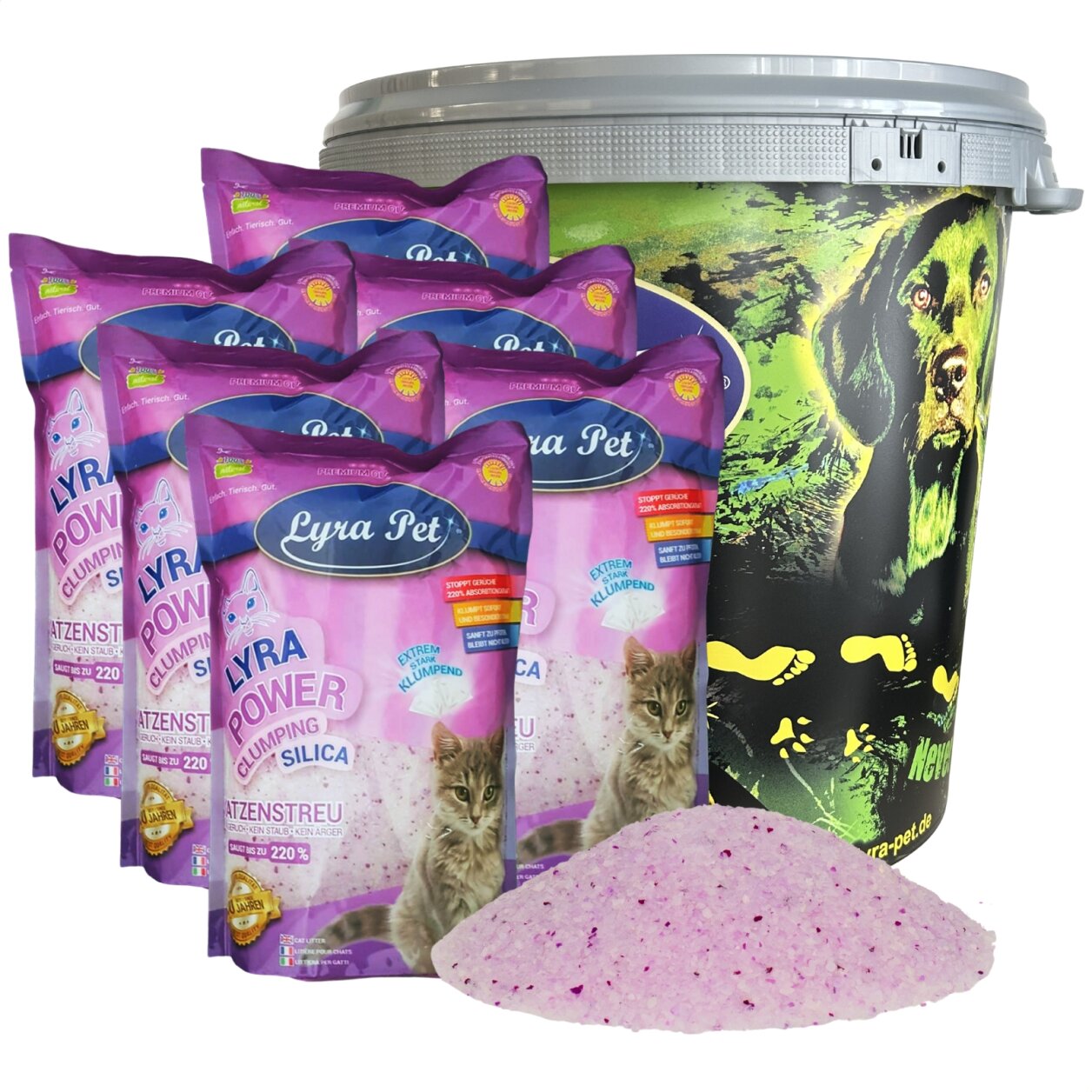 6 x 5 Liter Lyra Pet® Lyra Power® Silica Silikat klumpend Katzenstreu in 30 L Tonne von Lyra Power