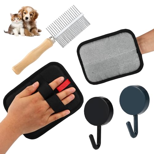 2stk Tierhaarentfernungshandschuhe, Tragbare Elektrostatische Katzen- und Hundehaarentfernungshandschuhe mit Haustierkamm und 2 Haken Geeignet für Teppiche Laken Sofas Autositze von Lyreh
