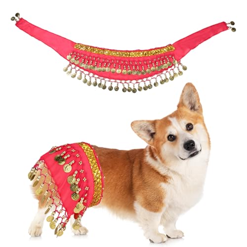 Lyreh Bauchtanz-Röcke für Hunde, Corgi-Hüftkette Hüfttuch-Kostüm Bauchtanz-Accessoire Welpen für Haustier-Cosplay-Partys und Halloween-Feiern (Rosérot) von Lyreh
