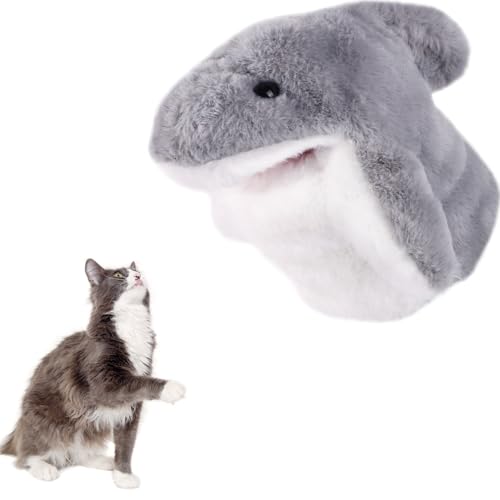 Lyreh Katzen Handpuppe Wrestler, 20x15cm Interaktive Katze Wrestling Handschuh aus PP-Baumwolle für Sicheres Interaktives Spielen mit Kätzchen und Welpen(Hai-Stil) von Lyreh