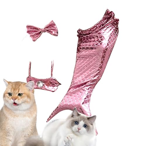 Katze Meerjungfrau Outfit - Meerjungfrau Kostüm für Katzen, Katze Cosplay Outfit mit Schleife Stirnband und Neckholder Top | Halloween Katze Meerjungfrau Kostüm, Kätzchen Outfit für Welpen und Katzen, Katze Meerjungfrau Outfit - Meerjungfrau Kostüm für Katzen, Katze Cosplay Outfit mit Schleife Stirnband und Neckholder Top | Halloween Katze Meerjungfrau Kostüm, Kätzchen Outfit für Welpen und Katzen, von Lyricalist