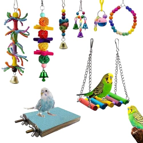 Spielzeug für Vogelsittiche, Kauspielzeug für Vögel | Futtersuche-Häcksler-Spielzeugset 8-TLG. - Mehrfarbiges natürliches Sittichspielzeug aus mit Schaukel, Vogelkauspielzeug für kleine Sittiche, Spielzeug für Vogelsittiche, Kauspielzeug für Vögel | Futtersuche-Häcksler-Spielzeugset 8-TLG. - Mehrfarbiges natürliches Sittichspielzeug aus mit Schaukel, Vogelkauspielzeug für kleine Sittiche, von Lyricalist