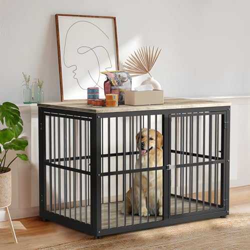 Lyromix Hundekäfig-Möbel mit 3 Türen, 109 cm, aus Holz, Beistelltisch, robuster Indoor-Welpenkäfig für kleine bis mittelgroße Hunde, mehrere Einheiten können kombiniert werden von Lyromix