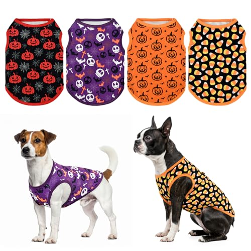 LyssKMK 4er-Pack Halloween-Themen-Hunde-Shirts, Welpen, Kürbismuster, Tank-Tops, niedlicher Totenkopf, Maisbon-Stil, Outfits für kleine Jungen, Mädchen, Welpen, Festival, Kostüm für kleine LyssKMK 4er-Pack Halloween-Themen-Hunde-Shirts, Welpen, Kürbismuster, Tank-Tops, niedlicher Totenkopf, Maisbon-Stil, Outfits für kleine Jungen, Mädchen, Welpen, Festival, Kostüm für kleine von LyssKMK