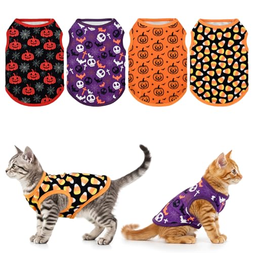 LyssKMK 4er-Pack Halloween-Themen-Hunde-Shirts, Welpen, Kürbismuster, Tank-Tops, niedlicher Totenkopf, Maisbon-Stil, Outfits für kleine Jungen, Mädchen, Welpen, Festival, Kostüm für kleine LyssKMK 4er-Pack Halloween-Themen-Hunde-Shirts, Welpen, Kürbismuster, Tank-Tops, niedlicher Totenkopf, Maisbon-Stil, Outfits für kleine Jungen, Mädchen, Welpen, Festival, Kostüm für kleine von LyssKMK