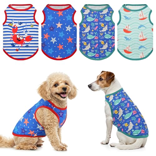 LyssKMK 4er-Pack Hunde-Shirts im Ozean-Stil, für Welpen, Sommer, Tank-Tops, niedliche Ozean-Tiere, Segelboot-Muster, Outfits für kleine Hunde, Jungen, Mädchen, Hunde, kühlende Kleidung für kleine LyssKMK 4er-Pack Hunde-Shirts im Ozean-Stil, für Welpen, Sommer, Tank-Tops, niedliche Ozean-Tiere, Segelboot-Muster, Outfits für kleine Hunde, Jungen, Mädchen, Hunde, kühlende Kleidung für kleine von LyssKMK