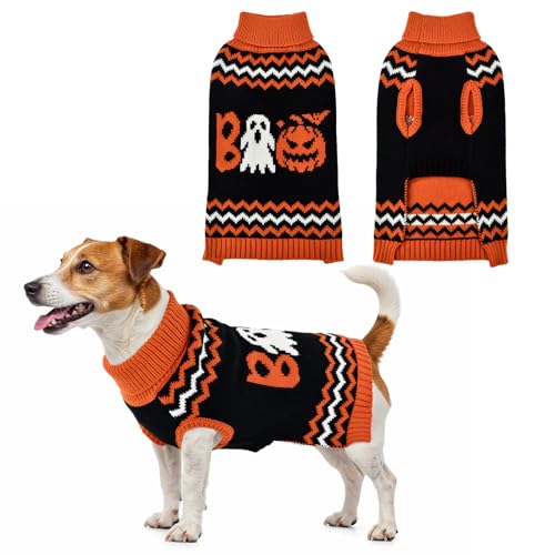LyssKMK Halloween-Pullover für Hunde, gestreift, niedliches Kürbis-Geist-Muster, Haustier-Strickwaren, Kleidung, Festival, Boo-Buchstaben, Outfits, Halloween-Kostüm für kleine, mittelgroße und große LyssKMK Halloween-Pullover für Hunde, gestreift, niedliches Kürbis-Geist-Muster, Haustier-Strickwaren, Kleidung, Festival, Boo-Buchstaben, Outfits, Halloween-Kostüm für kleine, mittelgroße und große von LyssKMK