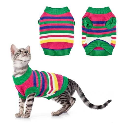 LyssKMK Hundepullover, gestreift, für Katzen, bunt, gestreift, für kaltes Wetter, für Kätzchen, Welpen, Größe S von LyssKMK