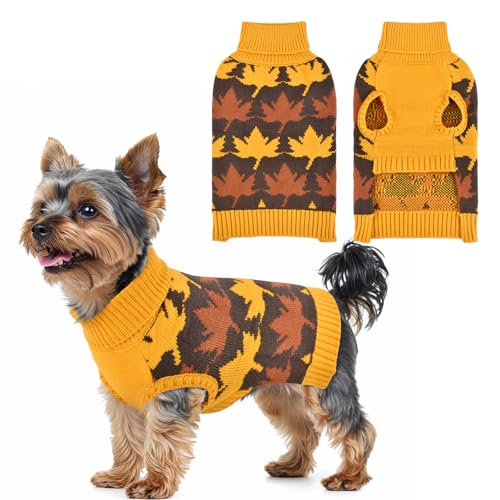 LyssKMK Hundepullover für Thanksgiving, gelb-braunes Ahornmuster, Haustier-Strickwaren, Kleidung, Herbst-Kostüm, kaltes Wetter, Outfits für kleine, mittelgroße und große Hunde, Größe M LyssKMK Hundepullover für Thanksgiving, gelb-braunes Ahornmuster, Haustier-Strickwaren, Kleidung, Herbst-Kostüm, kaltes Wetter, Outfits für kleine, mittelgroße und große Hunde, Größe M von LyssKMK
