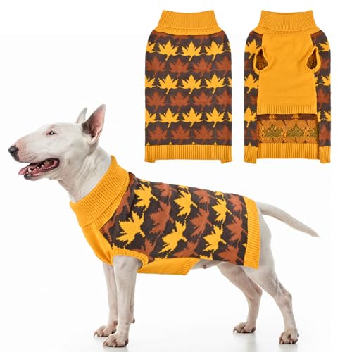 LyssKMK Hundepullover für Thanksgiving, gelb-braunes Ahornmuster, Haustier-Strickwaren, Kleidung, Herbst-Kostüm, kaltes Wetter, Outfits für kleine, mittelgroße und große Hunde, Größe XL LyssKMK Hundepullover für Thanksgiving, gelb-braunes Ahornmuster, Haustier-Strickwaren, Kleidung, Herbst-Kostüm, kaltes Wetter, Outfits für kleine, mittelgroße und große Hunde, Größe XL von LyssKMK