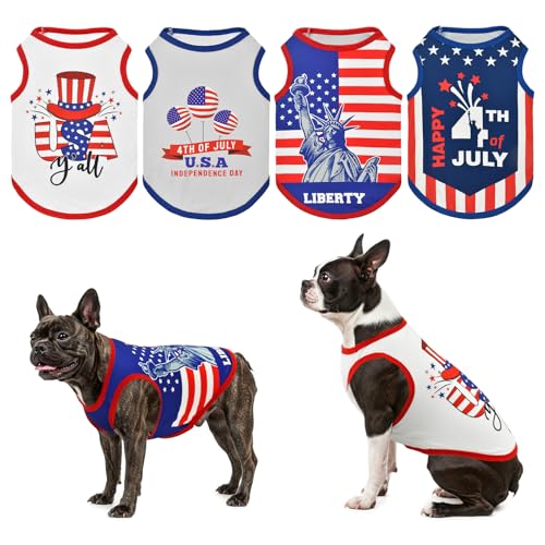 LyssKMK Patriotisches Hunde-Tanktop 4. Juli, ärmellose Hemden, Unabhängigkeitstag, Kostüm für kleine und mittelgroße Hunde, 4 Stück LyssKMK Patriotisches Hunde-Tanktop 4. Juli, ärmellose Hemden, Unabhängigkeitstag, Kostüm für kleine und mittelgroße Hunde, 4 Stück von LyssKMK
