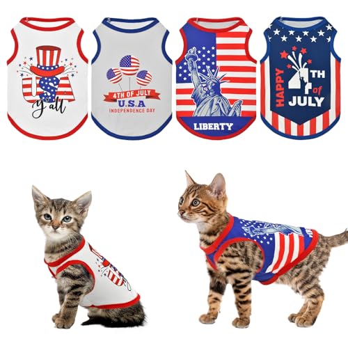 LyssKMK Patriotisches Hunde-Tanktop 4. Juli, ärmellose Hemden, Unabhängigkeitstag, Kostüm für kleine und mittelgroße Hunde, 4 Stück LyssKMK Patriotisches Hunde-Tanktop 4. Juli, ärmellose Hemden, Unabhängigkeitstag, Kostüm für kleine und mittelgroße Hunde, 4 Stück von LyssKMK