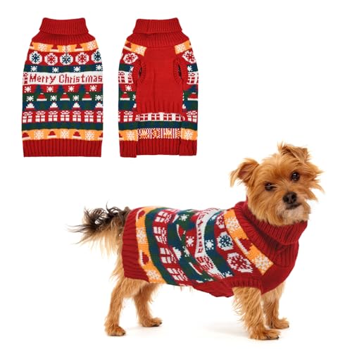 LyssKMK Puppy Christmas Sweater Cat Rollkragen Strickwaren Weihnachtsbaum Schnee Blumenmuster Outfits Kaltes Wetter Warme Kleidung Pullover für kleine Hunde S von LyssKMK