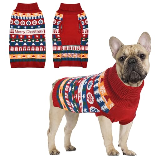 LyssKMK Puppy Christmas Sweater Cat Rollkragen Strickwaren Weihnachtsbaum Schnee Blumenmuster Outfits Kaltes Wetter Warme Kleidung Pullover für kleine Hunde XXL von LyssKMK