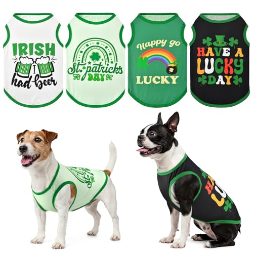 LyssKMK St. Patrick's Day Hunde-Shirts, Kleeblatt, Regenbogenbrücke, Tanktops für kleine und mittelgroße Hunde, Lucky Green Beer Muster, ärmellose Westen für Katzen, Welpen, Größe XL, 4 Stück LyssKMK St. Patrick's Day Hunde-Shirts, Kleeblatt, Regenbogenbrücke, Tanktops für kleine und mittelgroße Hunde, Lucky Green Beer Muster, ärmellose Westen für Katzen, Welpen, Größe XL, 4 Stück von LyssKMK