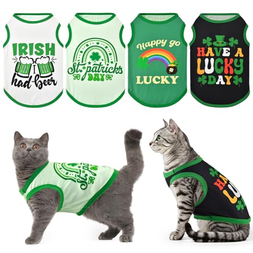LyssKMK St. Patrick's Day Hunde-Shirts, Kleeblatt, Regenbogenbrücke, Tanktops für kleine und mittelgroße Hunde, Lucky Green Beer Muster, ärmellose Westen für Katzen, Welpen, Größe XS, 4 Stück LyssKMK St. Patrick's Day Hunde-Shirts, Kleeblatt, Regenbogenbrücke, Tanktops für kleine und mittelgroße Hunde, Lucky Green Beer Muster, ärmellose Westen für Katzen, Welpen, Größe XS, 4 Stück von LyssKMK