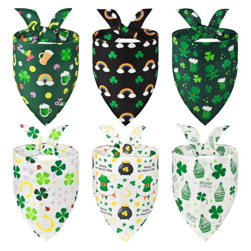 LyssKMK St. Patrick's Day Hundehalstücher mit verschiedenen Glücksmotiven, festliches Dreieck-Lätzchen für Hunde und Katzen, 6 Stück LyssKMK St. Patrick's Day Hundehalstücher mit verschiedenen Glücksmotiven, festliches Dreieck-Lätzchen für Hunde und Katzen, 6 Stück von LyssKMK