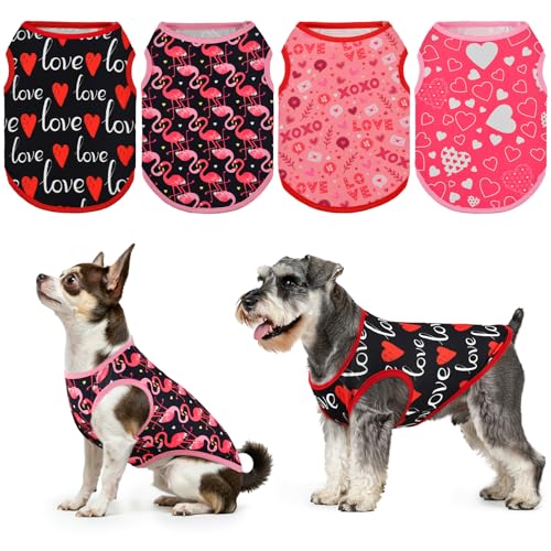 LyssKMK Valentinstags-Hunde-Shirts mit Herzmotiv, Tanktops für kleine und mittelgroße Hunde, Flamingo-Muster, ärmellose Westen für Katzen, Kätzchen, Welpen, Größe XXL, 4 Stück LyssKMK Valentinstags-Hunde-Shirts mit Herzmotiv, Tanktops für kleine und mittelgroße Hunde, Flamingo-Muster, ärmellose Westen für Katzen, Kätzchen, Welpen, Größe XXL, 4 Stück von LyssKMK