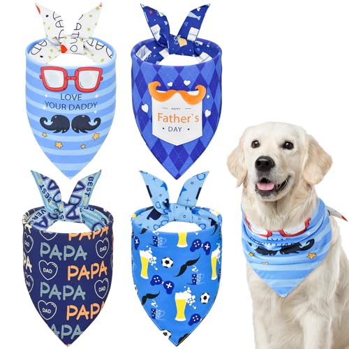 LyssKMK Wendbare Hundehalstücher mit Vatertagsmotiv, verstellbar, für Urlaub mit Liebe, weicher, atmungsaktiver Stoff, Geschenk-Muster, Bandana-Set für mittelgroße und große Hunde, 4 Stück LyssKMK Wendbare Hundehalstücher mit Vatertagsmotiv, verstellbar, für Urlaub mit Liebe, weicher, atmungsaktiver Stoff, Geschenk-Muster, Bandana-Set für mittelgroße und große Hunde, 4 Stück von LyssKMK