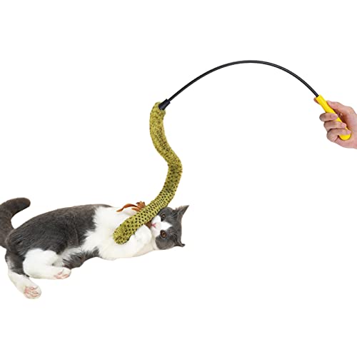 M/E /E Katzenspielzeug Zauberstab - Katzenspielzeug mit Federn | Long Extended Teaser Stick Cat Toys Interaktives Plüschschlangenspielzeug für Katzenkätzchen von M/E