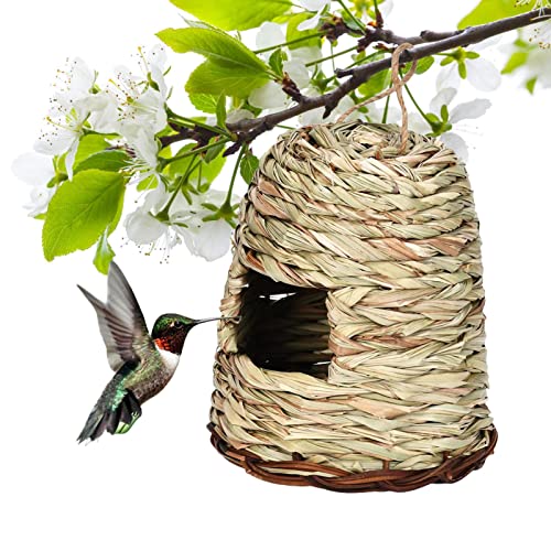 /E Kolibri-Haus - Kolibri-Haus für draußen | Handgewebtes natürliches Schilfgras-Kolibri-Nest-Vogelhaus für Garten-Außendekoration von M/E