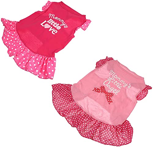 2 Stück rosa Haustier-Kleid, Welpenrock, niedliches Hundekleid, Mommys Little Angel Haustier-Sommerkleidung für kleine Hunde und Katzen, Größe S (Farbe: wie abgebildet, Größe: M) von M I A