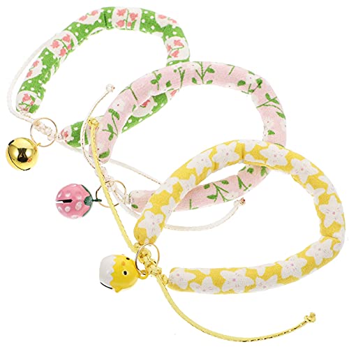 M I A 3 x Hundehalsbänder im japanischen Stil, Welpenhalsketten mit Glöckchen für kleine Hunde, Kätzchen, Katzen, Hundekleidung, Kostüm, Outfits, Zubehör, grün und gelb von M I A