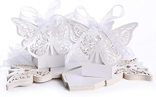 M I A Hochzeits-Geschenkboxen, 20 Stück, kleine Geschenkboxen, Süßigkeiten-Boxen für Hochzeit mit Bändern (Farbe: Weiß, Größe: 20 Stück) von M I A