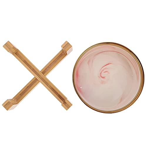 M I A Keramik-Katzennapf mit erhöhtem Holzständer, Futternapf für Katzen, kleine Hunde, rutschfest, Grau (Farbe: Rosa) von M I A