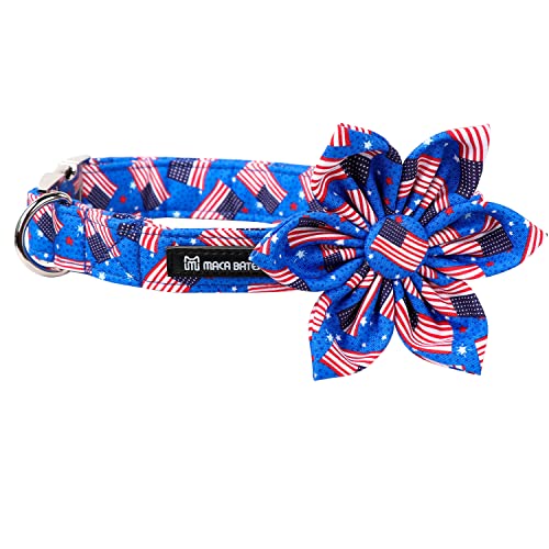 MACA Bates Hundehalsband mit amerikanischer Flagge, 4. Juli, patriotischer Hund, weiches Baumwollhalsband, verstellbares Halsband mit Metallschnalle für kleine, mittelgroße und große Hunde von M MACA BATES