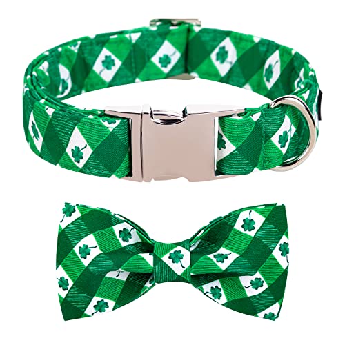 MACA Bates St. Patrick's Day Hundehalsband mit Schleife, Blume, Fliege, Kleeblatt, verstellbares Halsband für kleine, mittelgroße und große Hunde, mit Metallschnalle von M MACA BATES