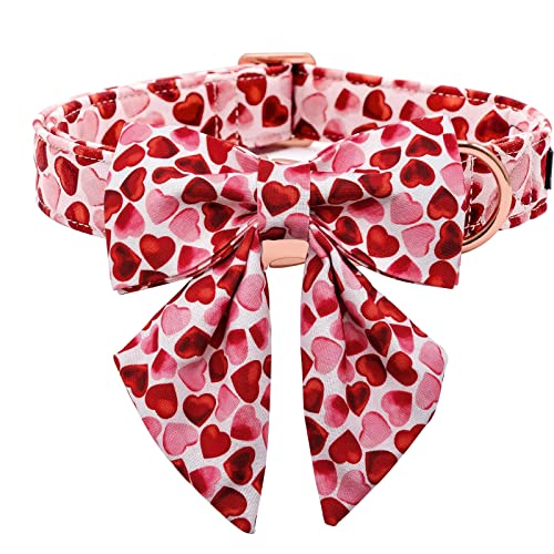 MACA Bates Valentinstag Hundehalsband mit Schleife, Blume, Fliege, süßes Herz, verstellbares Halsband für kleine, mittelgroße und große Hunde mit Metallschnalle von M MACA BATES