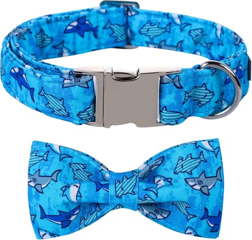 Maca Bates Hai-Hundehalsband mit Fliege, Boetie, Welpenhalsband mit Metallschnalle, niedlich, rosa, verstellbar, breit, weich, für kleine, mittelgroße und große Hunde, für Mädchen, Jungen, Haustiere von M MACA BATES