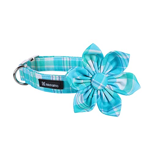 Maca Bates Hundehalsband mit Blume, abnehmbare Blume, niedliche Schleifen für Hunde, Hunde-Blumen-Halsband für kleine, weibliches oder männliches Geschenk (XL, Wathet Blue Grid) von M MACA BATES