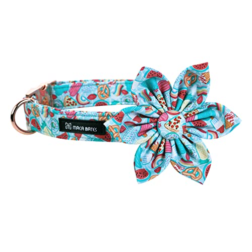 Maca Bates Hundehalsband mit Blume, süßes Sommer-Hundehalsband mit Metallschnalle, weiche Baumwolle, verstellbares Hundehalsband für kleine, Geschenk (Obstkuchen, M) von M MACA BATES