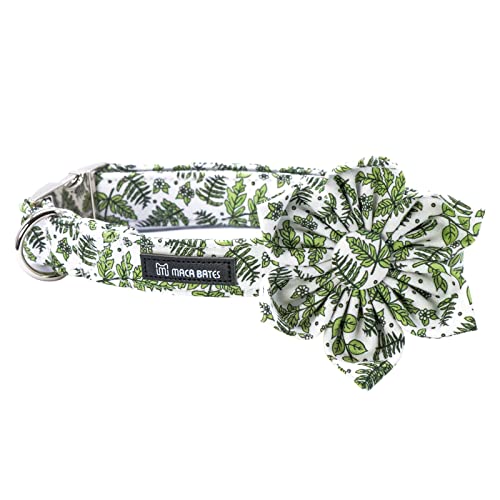 Maca Bates Hundehalsband mit Schleife, niedliche und abnehmbare Fliege für Hunde, verstellbares Hundehalsband mit Fliege für kleine, weibliches oder männliches Geschenk (XL, Blattblume) von M MACA BATES
