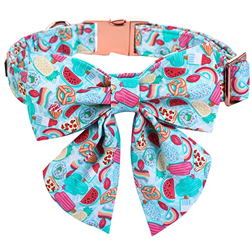 Maca Bates Hundehalsband mit Schleife, süßes Sommer-Hundehalsband mit Metallschnalle, weiche Baumwolle, verstellbares Hundehalsband für kleine, Geschenk (Obstkuchen, M) von M MACA BATES
