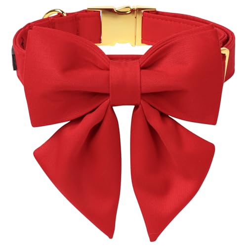 Maca Bates Hundehalsband mit roter Fliege für Hunde, einfarbig, Matrosenfliege, verstellbar, für Mädchen, Mädchen, Jungen, männlich, Welpen, Haustier von M MACA BATES