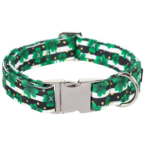 Maca Bates Kleeblatt-Hundehalsband, bequem, weich, St. Patrick's Day, Hundehalsband mit Metallschnalle, verstellbar, für kleine, mittelgroße und große Hunde, Glücksklee von M MACA BATES