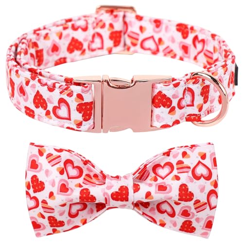 Maca Bates Valentines Hundehalsband mit Schleife Bequemes Weiches Herz Hundehalsband mit Metallschnalle Verstellbares Welpenhalsband Valentinstagsgeschenk für kleine, mittelgroße und große Hunde von M MACA BATES
