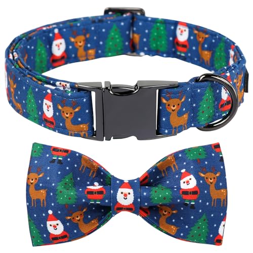 Maca Bates Weihnachten Hundehalsband Baumwolle Weich Hundehalsband mit Schleife mit Metallschnalle Weihnachten Hund Fliege Einstellbar für Kleine Mittlere Große Hunde von M MACA BATES