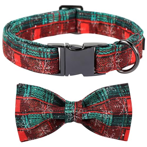 Maca Bates Weihnachten Hundehalsband Baumwolle Weich Weihnachten Plaid Hundehalsband mit Metallschnalle Weihnachten Hund Fliege Verstellbar für Kleine Mittlere Große Hunde von M MACA BATES