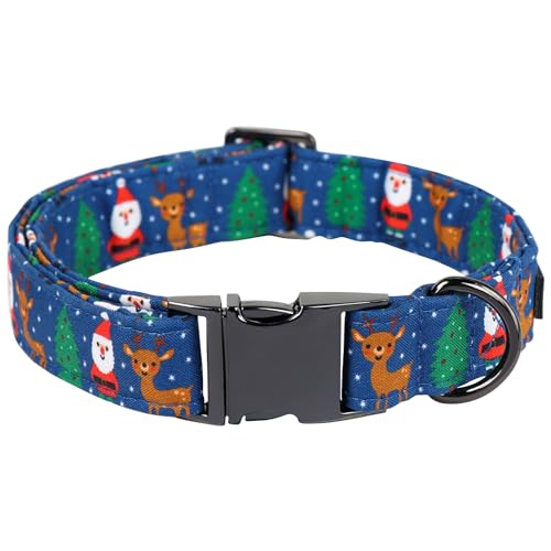 Maca Bates Weihnachtshalsbänder für Hunde Baumwolle Weiches Hundehalsband mit Metallschnalle Winter Hundehalsband Einstellbar für Kleine Mittlere Große Hunde von M MACA BATES
