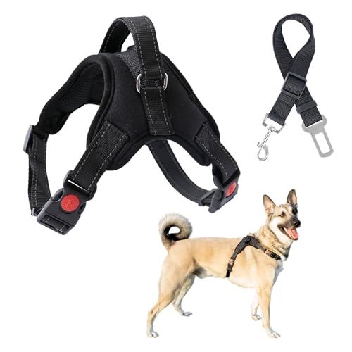 Großes Hundegeschirr, gegen Ziehen, L, schwarze Weste ohne Druck auf Brust und Hals, reflektierend, leicht, verstellbar und atmungsaktiv, mit Griff und Leinenanker. Großes Hundegeschirr, gegen Ziehen, L, schwarze Weste ohne Druck auf Brust und Hals, reflektierend, leicht, verstellbar und atmungsaktiv, mit Griff und Leinenanker. von M Merecum