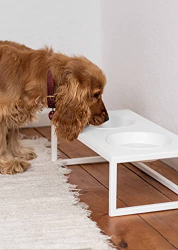 Metallbude MIKA Futterstation für Haustiere (Mittel) - Weiß - Hochwertige Futter- und Wasserschalen aus pulverbeschichtetem Metall in minimalistischem Design - Perfekt für Hunde und Katzen von M Metallbude