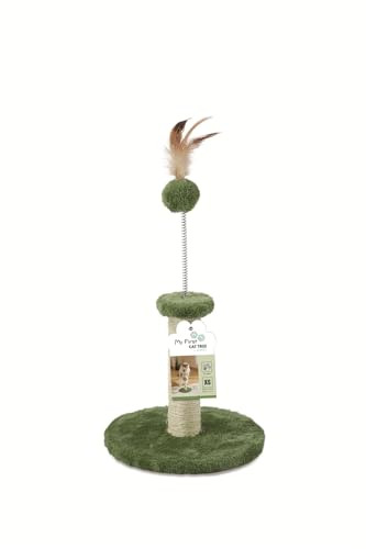 Kratzbaum Katzenturm Krallenschärfer für Kätzchen, klein, kompakt, platzsparend, Ball mit Feder (Grün, Feder) von M-PETS