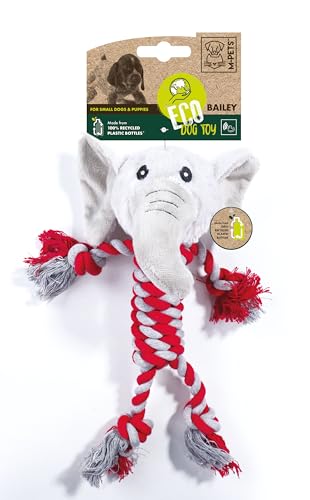 M-PETS Bailey Eco Hundespielzeug, 100% Recycelter Kunststoff Hundespielzeug mit Quietscher & Baumwollseil, Sicher Ungiftig Langlebig Apportieren, Kauen, Tauziehen, Fördert Zahngesundheit, Bindung, von M-PETS